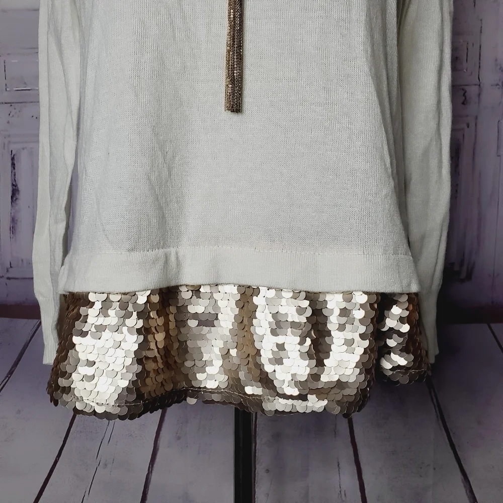 BRIXON IVY‎ SIZE S IVORY WHITE SWEATER SEQUINS TOP #0011 - Picture 5 of 11